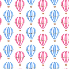 Photo sur Plexiglas Animaux avec ballon Modèle sans couture avec montgolfières, aquarelle. Pour cartes design, banquiers, textile