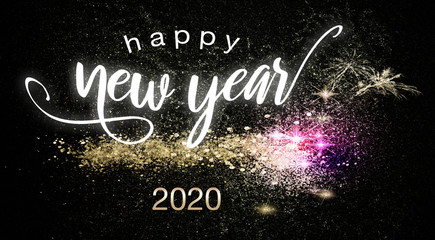 Happy New Year 2020 postcard with fireworks