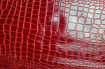 Texture for background red leather crocodile glossy top view.flat lay