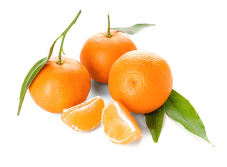 Sweet tangerines on white background