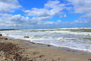 baltic sea beach in stormy weather with sea waves