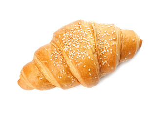 Tasty croissant on white background