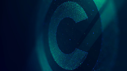 Copyright symbol, protection of intellectual property, future technology illustration, monitor screen in perspective