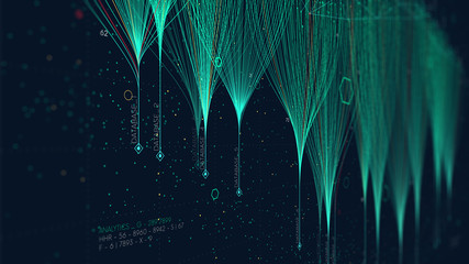 Cross-media marketing mesh representing connections, cloud data computing and neural network