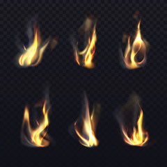 Fire flames with smoke, vector realistic icons