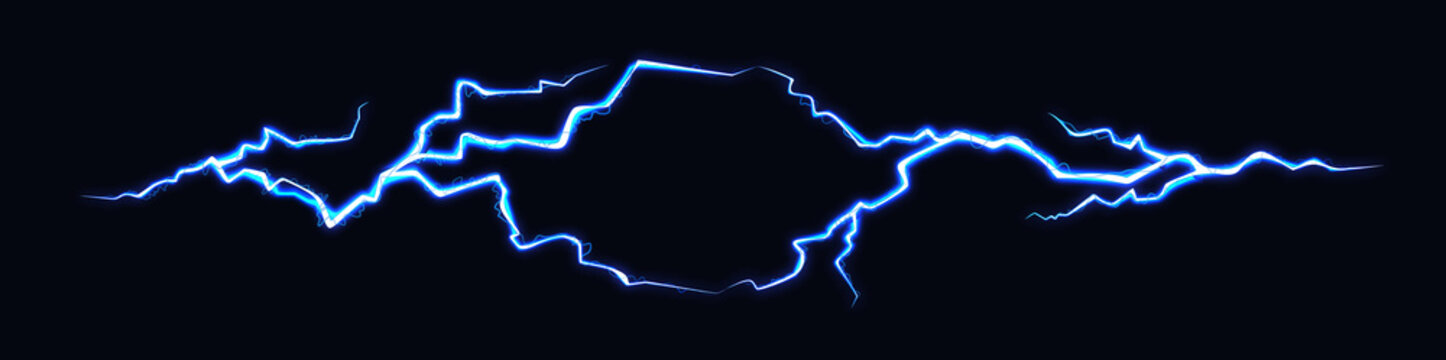 Vector Illustration of Two Abstract Electic Thunderbolts on Black Background. Power Energy Charge Thunder Shock