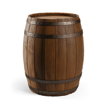 Wooden barrel isolated on white background. Clipping path included.