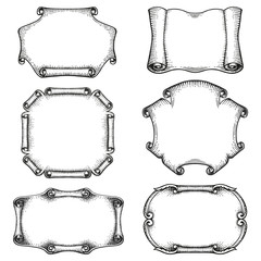 frames and borders scrolls cartouches handdrawn decorative vintage design elements set