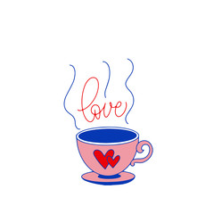 I love you. Blue inscription about love, on a white background. Cute greeting card, sticker or print made in the style of lettering and calligraphy. Cool inscription for Valentine's Day.