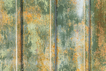 Wall of old painted metal profiled iron as background