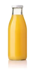 Gordijnen Front view of orange juice glass bottle © Coprid