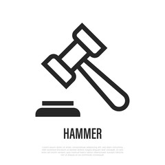 Judge's hammer thin line icon. Symbol of judgement. Vector illustration of gavel.