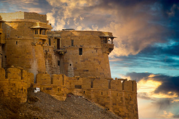 Curved outer walls windows and balconies of an indian fort