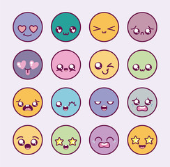 Kawaii cartoons circles icon set vector design