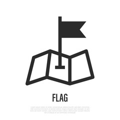 Flag on folded map thin line icon. Vector illustration of location.