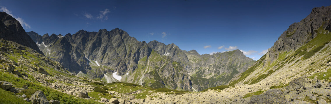 Panorama Dolina Białej Wody - Widok na Tatry WYsokie - Rysy , Wysoka, Ganek
