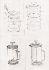 Steps of drawing of Press Coffee