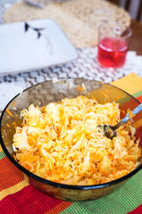 homemade sauerkraut in a glass bowl