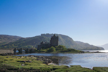 Fototapeta na wymiar The Eilean Donan Castle in Dornie on a sunny day