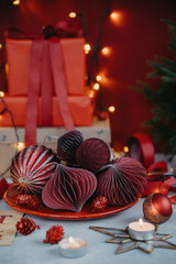 christmas, decoration, holiday, red, xmas, candle, celebration, food, cinnamon, ornament, winter, gift, white, ball, gingerbread, table, decor, gold, cake, tree, anise, cookie, festive, ribbon, cookie