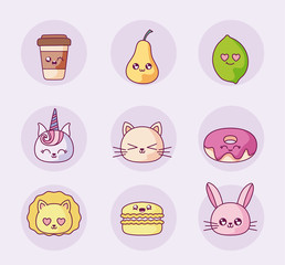 Isolated kawaii cartoons icon set vector design
