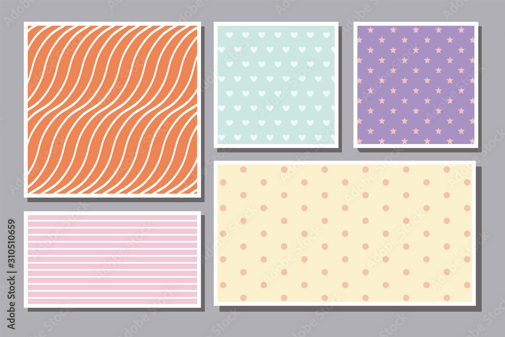 Poster pattern striped pointed hearts and stars frames vector design