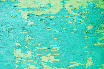 Grunge wooden background. Old turquoise colored shabby wood. Shabby chic provence style.