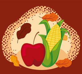 Corn and apple of autumn season vector design