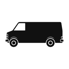 Van icon. Black silhouette. Side view. Vector drawing. Isolated object on a white background. Isolate.