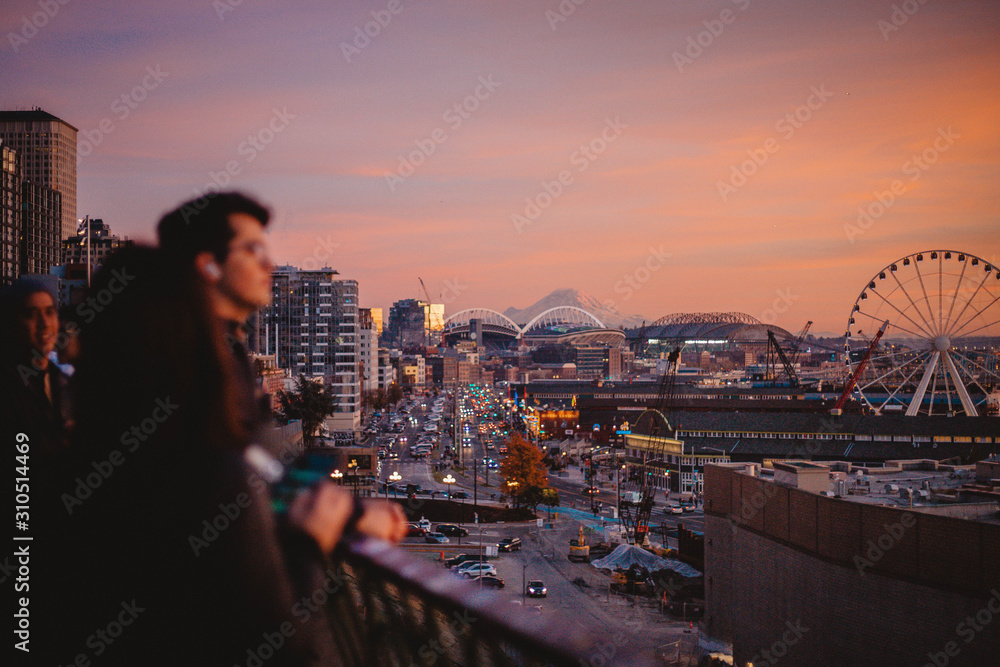 Wall mural group overlooks seattle