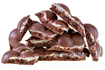 Porous chocolate with coconut filling Isolated