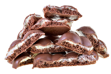 Porous chocolate with coconut filling Isolated