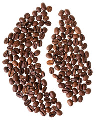 Scattered coffee beans isoleted on white.