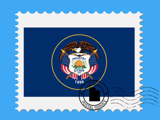 Obraz premium U.S. state of Utah Flag with Postage Stamp Vector illustration Eps 10