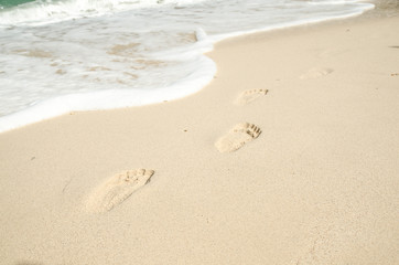 Fototapeta na wymiar foot step in sand on beach