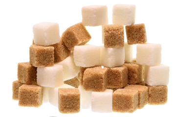 Pieces of sugar on a white background.