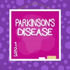 Writing note showing Parkinson S Is Disease. Business concept for nervous system disorder that affects movement Asymmetrical uneven shaped pattern object multicolour design