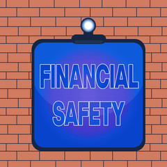 Obraz premium Text sign showing Financial Safety. Business photo text enough money saved to cover emergencies and financial goals Clipboard colorful background spring clip stuck bind empty plank frame