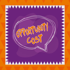 Text sign showing Opportunity Cost. Business photo text the price of the next best thing you could have done Speaking bubble inside asymmetrical shaped object outline multicolor design