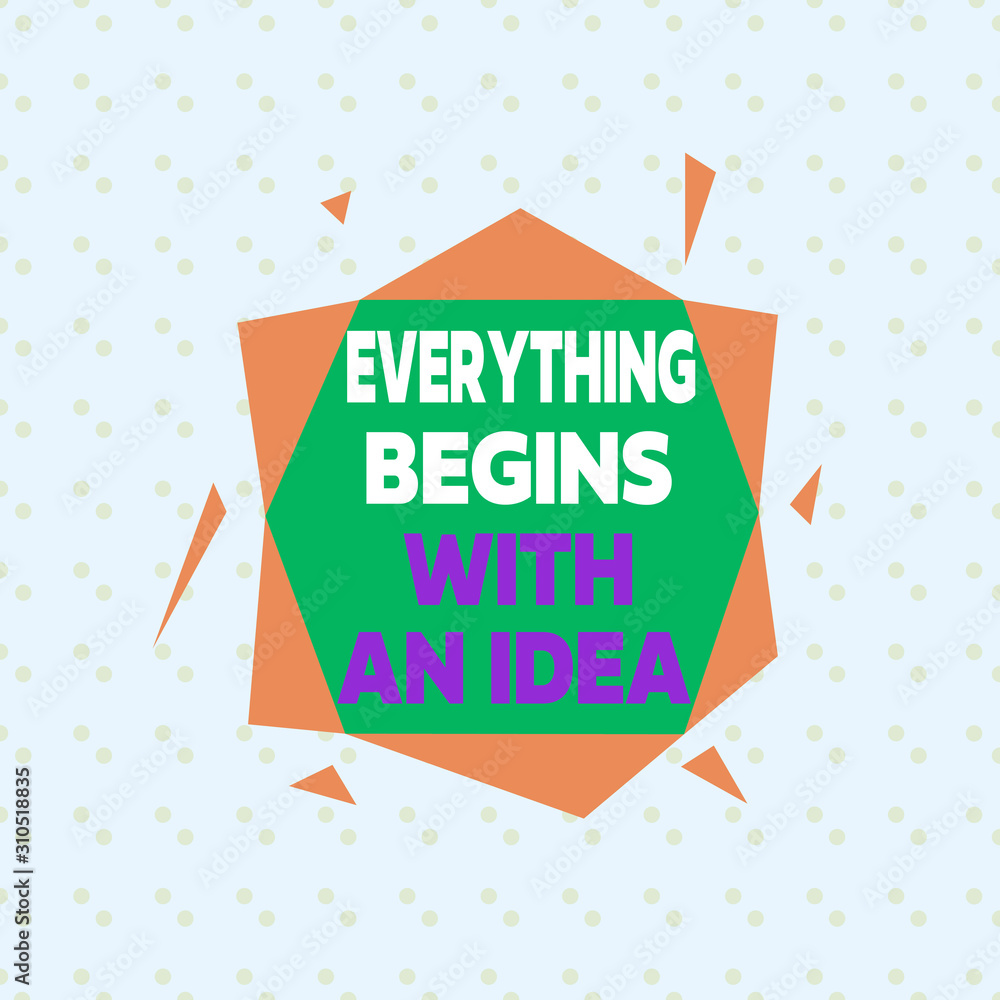 Poster writing note showing everything begins with an idea. business concept for steps you take to turn an 