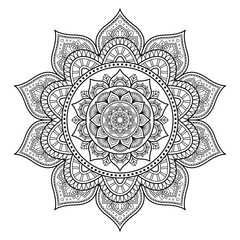 Mandala isolated on the white background. Template for coloring book page. Oriental mystical pattern. Yoga mandala.