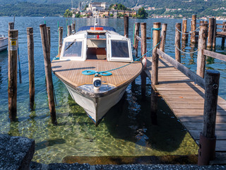 Fototapeta na wymiar Boat moored in Orta San Giuglio, on Lake Orta