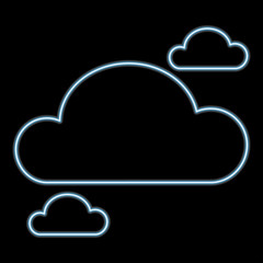Clouds neon sign on the black background. Glowing blue clouds in the dark signs.