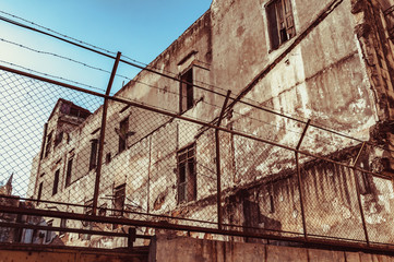 Barbed wire in the slum of Havana