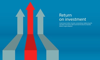 vector illustration of business arrow target direction concept to success. Finance growth vision stretching rising up. flat banner style . Return on investment ROI. chart increase profit