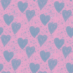Abstract pastel seamless heart pattern. Ink illustration. Serenity rose colour, pink and blue. Can be used as wrapping paper, background, fabric print, web page backdrop, wallpape