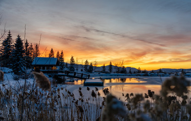 Park City Pond and Snow Sunset