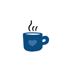 Hand drawn,doodle style flat vector mug icon isolated on a white background.Coffee,hot chocolate,tea cup icon.