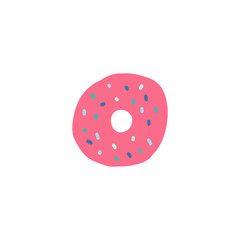 Pink color hand drawn, doodle doughnut vector icon isolated on a white background.