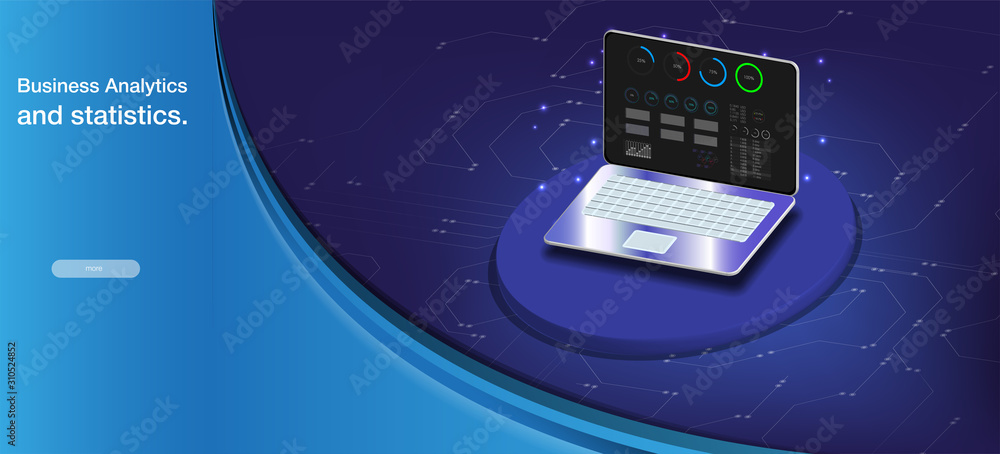 Poster 3d isometric flat design. vector illustration. computer web data center server isometric landing vec
